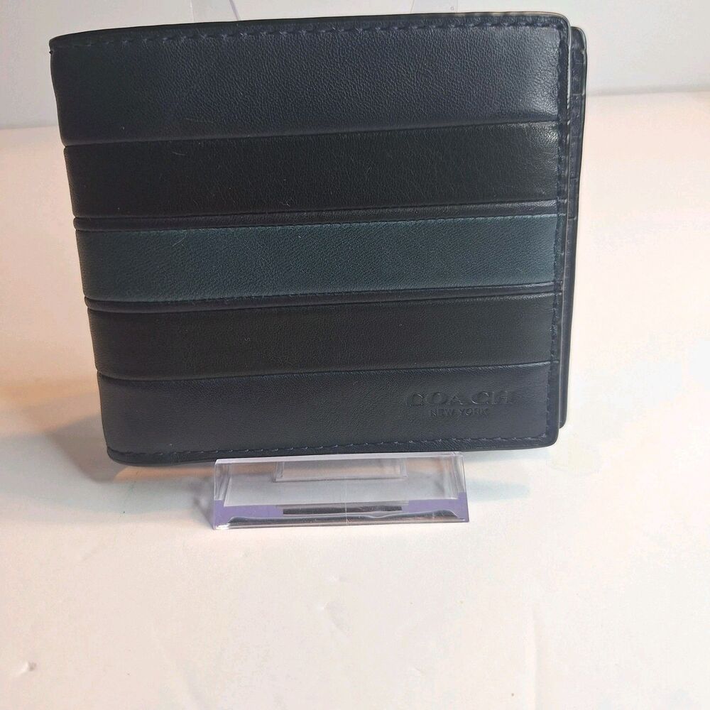 Coach Men's Black/Blue Bifold Leather Wallet - Picture 2 of 9